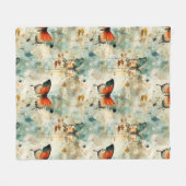 ヴィンテージカラフル蝶と花(4) フリースブランケット (正面(横))