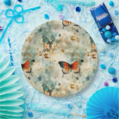 ヴィンテージカラフル蝶と花(4) ペーパープレート (パーティー)