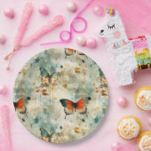 ヴィンテージカラフル蝶と花(4) ペーパープレート (パーティー)