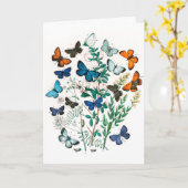 ヴィンテージカラフル蝶イラストレーションアート カード (黄色い花)