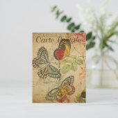 ヴィンテージカラフル蝶ピンクローズフランスの ポストカード (スタンド正面)
