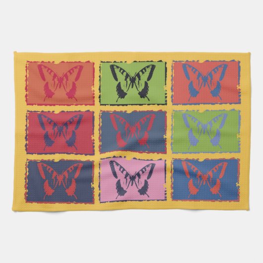 ヴィンテージカラフル蝶ファインアート キッチンタオル (横)