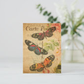 ヴィンテージカラフル蝶フローラフランスの花 ポストカード (スタンド正面)