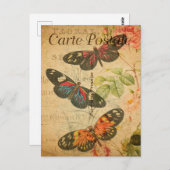 ヴィンテージカラフル蝶フローラフランスの花 ポストカード (正面/裏面)