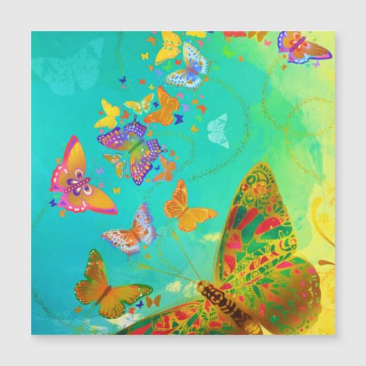 ヴィンテージカラフル蝶金ゴールドグリッター水色 (正面)