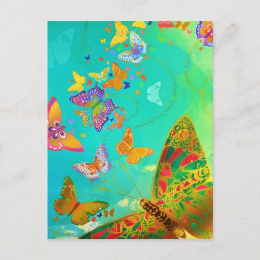 ヴィンテージカラフル蝶金ゴールドグリッター水色 ポストカード (正面)