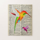 ヴィンテージカラフル辞書ページ上のハミングバード ジグソーパズル (縦)