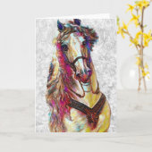 ヴィンテージカラフル飾ホースアートノートカード カード (黄色い花)