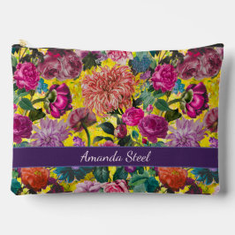 ヴィンテージカラフル黄色フローラ モノグラムの アクセサリーポーチ