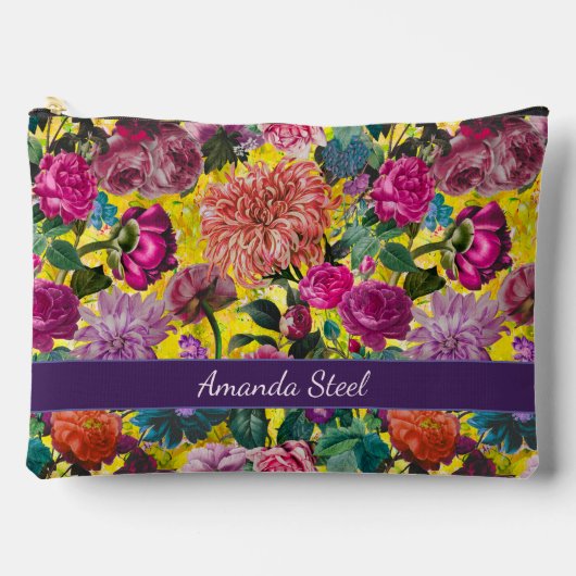 ヴィンテージカラフル黄色フローラ モノグラムの アクセサリーポーチ (正面)