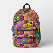 ヴィンテージカラフル黄色フローラ モノグラムの プリントバックパック (正面)
