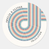 ヴィンテージカラフル70年代テーマモダンレトロ結婚の ラウンドシール (正面)