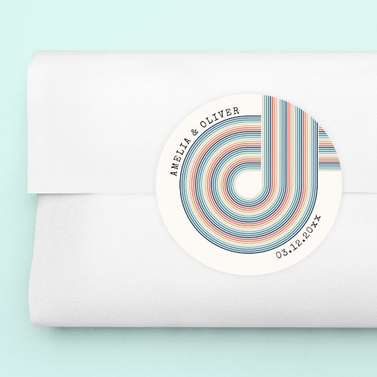 ヴィンテージカラフル70年代テーマモダンレトロ結婚の ラウンドシール