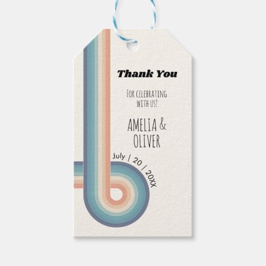 ヴィンテージカラフル70年代テーマレトロ結婚ズ ギフトタグ (正面)