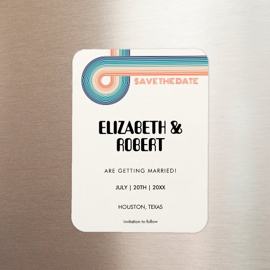 ヴィンテージカラフル70年代レトロ結婚式セーブ・ザ・デート マグネット