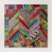 ヴィンテージカラフル・ボホ・ジグザグパッチワーク・キルト ジグソーパズル (横)