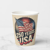 ヴィンテージカラーのアメリカ国旗 250周年 アメリカ 紙コップ (裏面)