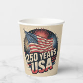 ヴィンテージカラーのアメリカ国旗 250周年 アメリカ 紙コップ (正面)