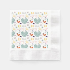 ヴィンテージカラーのハート柄 縁ありカクテルナプキン