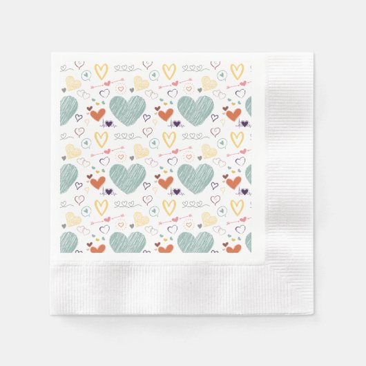 ヴィンテージカラーのハート柄 縁ありカクテルナプキン (正面)