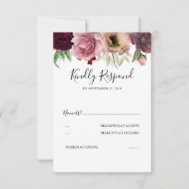 ヴィンテージカラーエレガントダスティバラウェディングRSVP 出欠カード