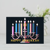 ヴィンテージカラーピンクとブルーの（ユダヤ教）メノラー 箔シーズンカード (立ち正面)