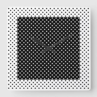 ヴィンテージカラーブロック 黒と白のドット柄 スクエア壁時計