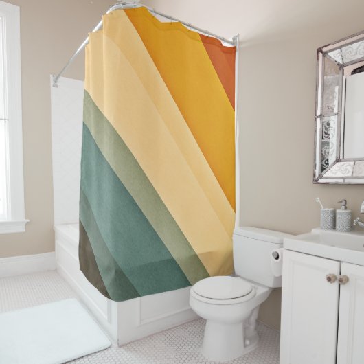 ヴィンテージカラー対角ストライプ色シャワーカーテン シャワーカーテン (インサイチュ)