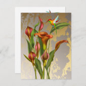 ヴィンテージカラ・リリーとハミングバード ポストカード (正面/裏面)