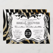 ヴィンテージカリグラフィゼブラプリントブライダルシャワー 招待状 (正面/裏面)