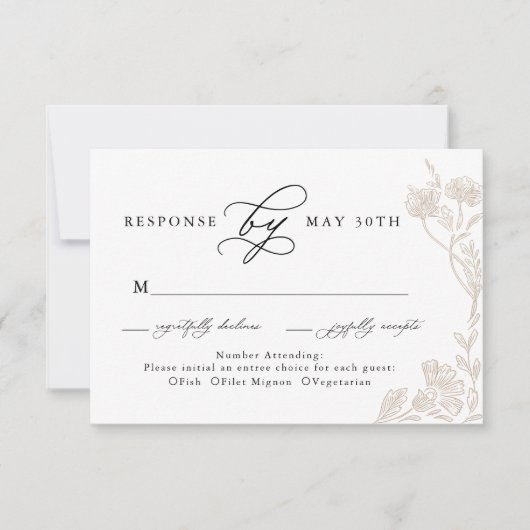 ヴィンテージカリグラフィー 手描きの花の結婚式の返信カード 出欠カード (正面)
