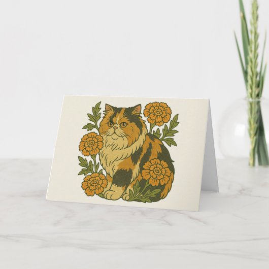 ヴィンテージカリコキティキャットマリゴールドの花 カード (正面)