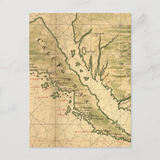 ヴィンテージカリフォルニアの地図(1650) ポストカード (正面)