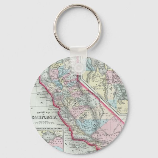 ヴィンテージカリフォルニアの地図(1860年) キーホルダー (正面)