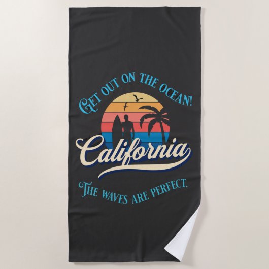 ヴィンテージカリフォルニアの波 ビーチタオル (正面)