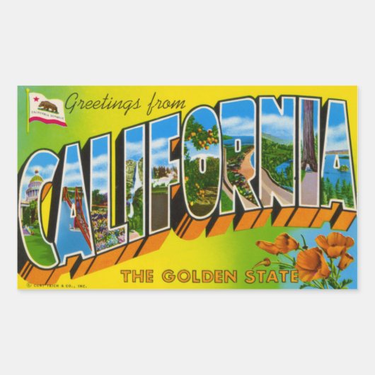 ヴィンテージカリフォルニアステッカー 長方形シール (正面)