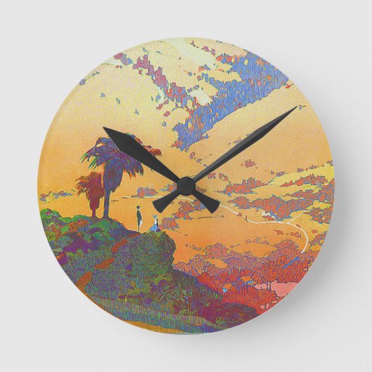 ヴィンテージカリフォルニアトラベルアクリルウォールクロック ラウンド壁時計 (正面)