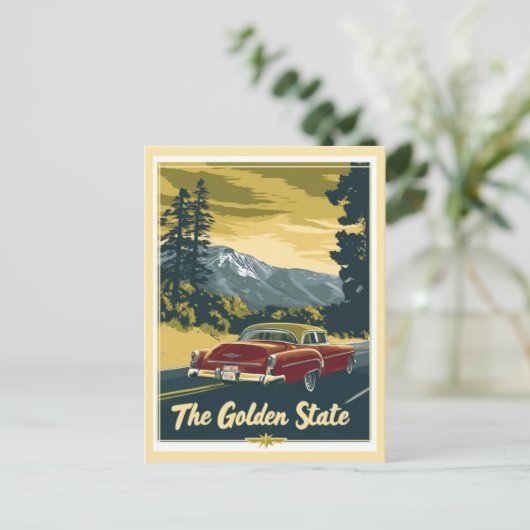 ヴィンテージカリフォルニアマウンテンズゴールデン州旅行 ポストカード (スタンド正面)