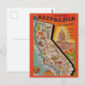 ヴィンテージカリフォルニア地図 ポストカード (正面/裏面)