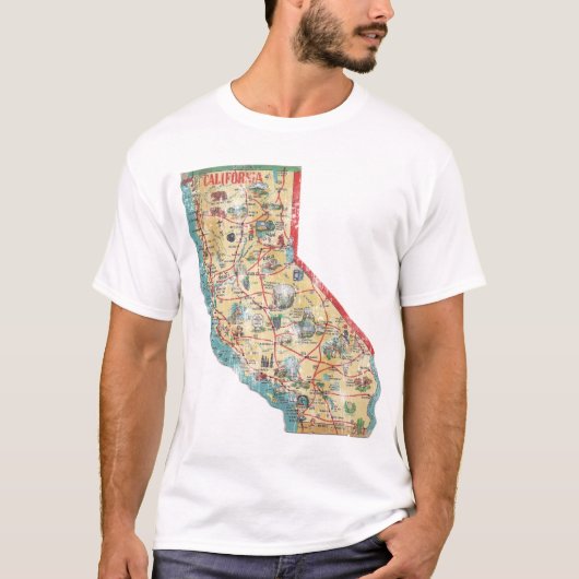 ヴィンテージカリフォルニア州の地図 Tシャツ (正面)