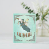 ヴィンテージカリフォルニア州マップ – ターコイズブルー ポストカード (スタンド正面)