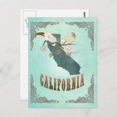 ヴィンテージカリフォルニア州マップ – ターコイズブルー ポストカード (正面/裏面)