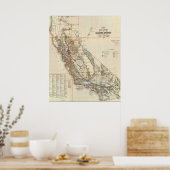 ヴィンテージカリフォルニア州&ネバダヒストリックマップUSA ポスター (キッチン)