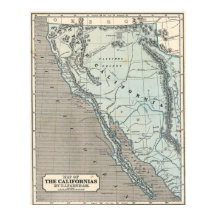 ヴィンテージカリフォルニア1845年地図ポスター