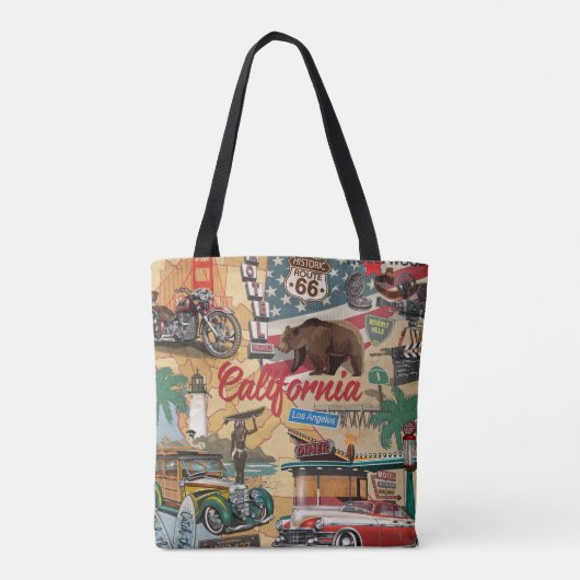 ヴィンテージカリフォルニア:観光客アトラクションマップ。 トートバッグ (裏面)