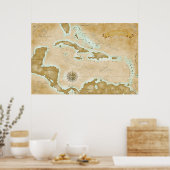 ヴィンテージカリブの地図 ポスター (キッチン)