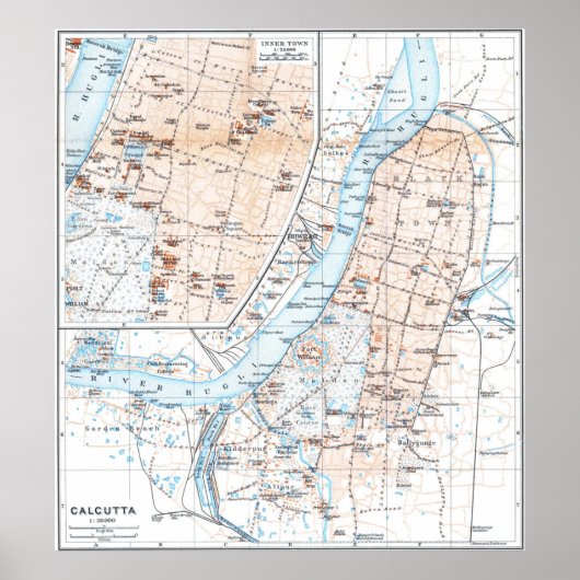 ヴィンテージカルカッタインドの地図（1914年） ポスター (正面)