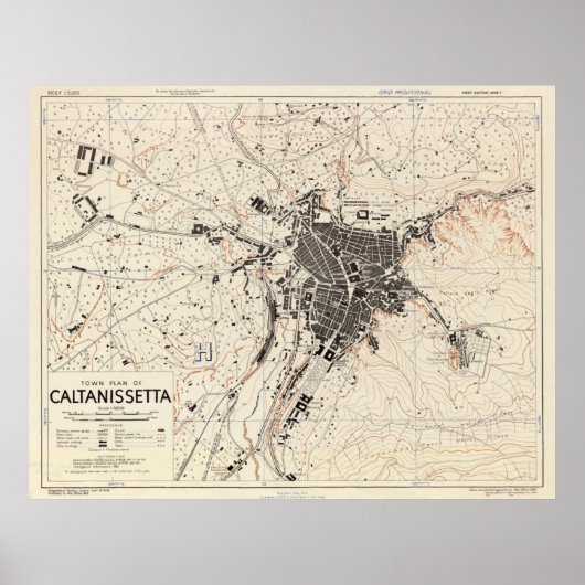 ヴィンテージカルタニセッタの地図（1943年） ポスター (正面)