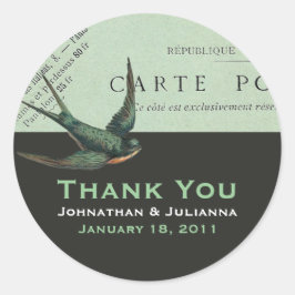 ヴィンテージカルト郵便とスパローのシール ラウンドシール