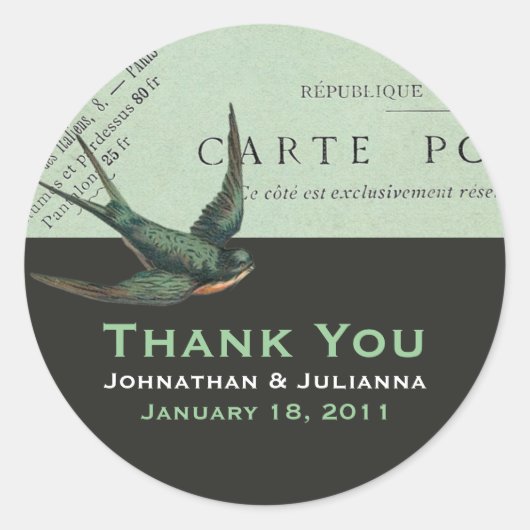 ヴィンテージカルト郵便とスパローのシール ラウンドシール (正面)